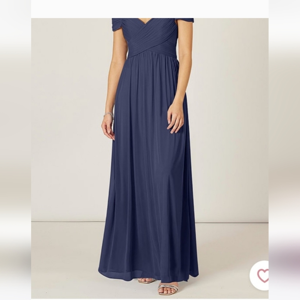 Azazie Aja Stormy Blue Pleated A-Line Maxi Dress